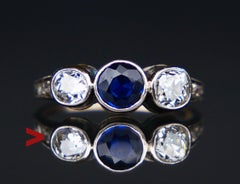 Three Stones Ring 0.65 ct Sapphire 1ctw Diamonds solid White Gold ØUS6.75 /2.4gr