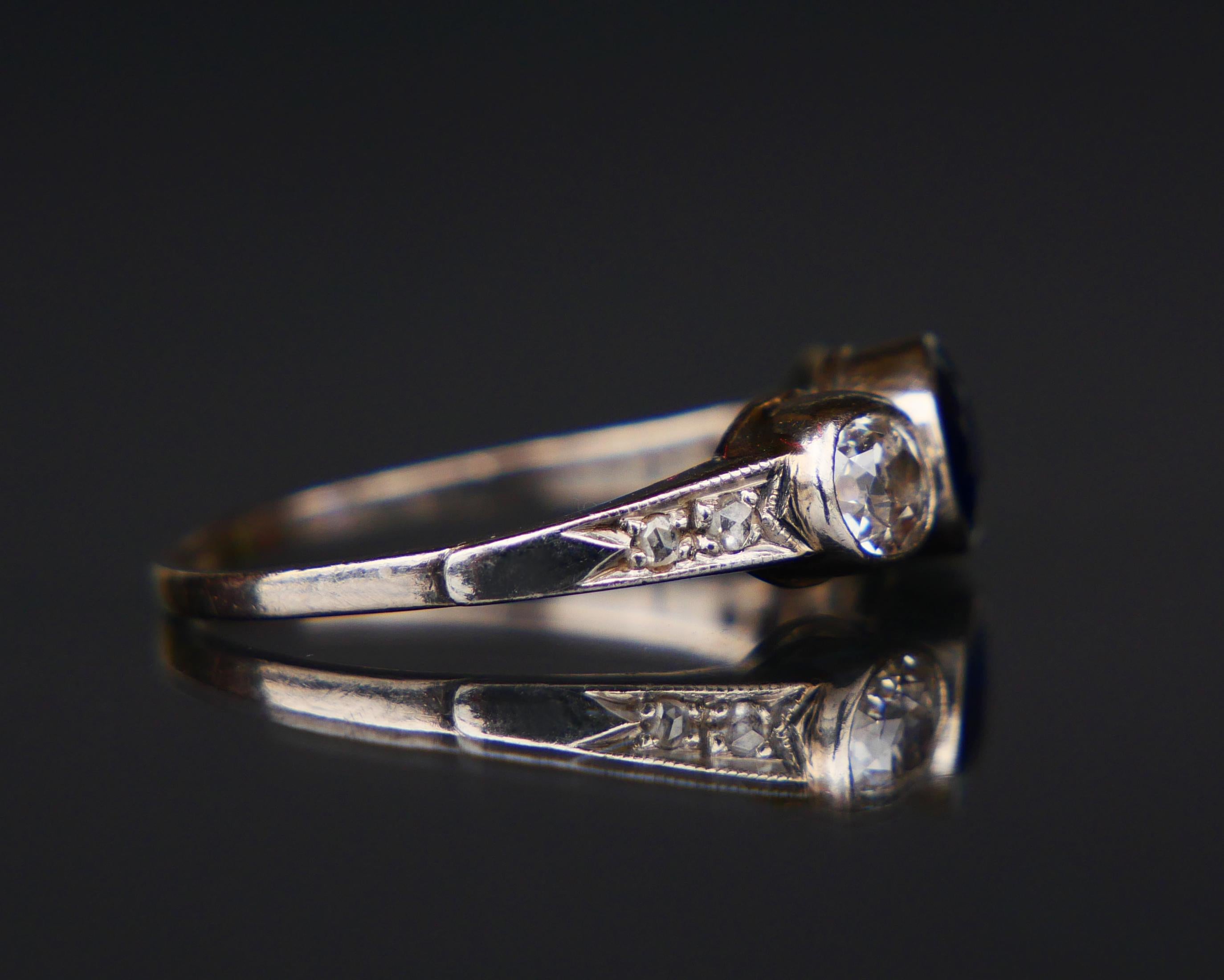 Ring mit drei Steinen 0,65 ct Saphir 1ctw Diamanten massiv Weißgold ØUS6,75 /2,4gr (Alteuropäischer Schliff) im Angebot