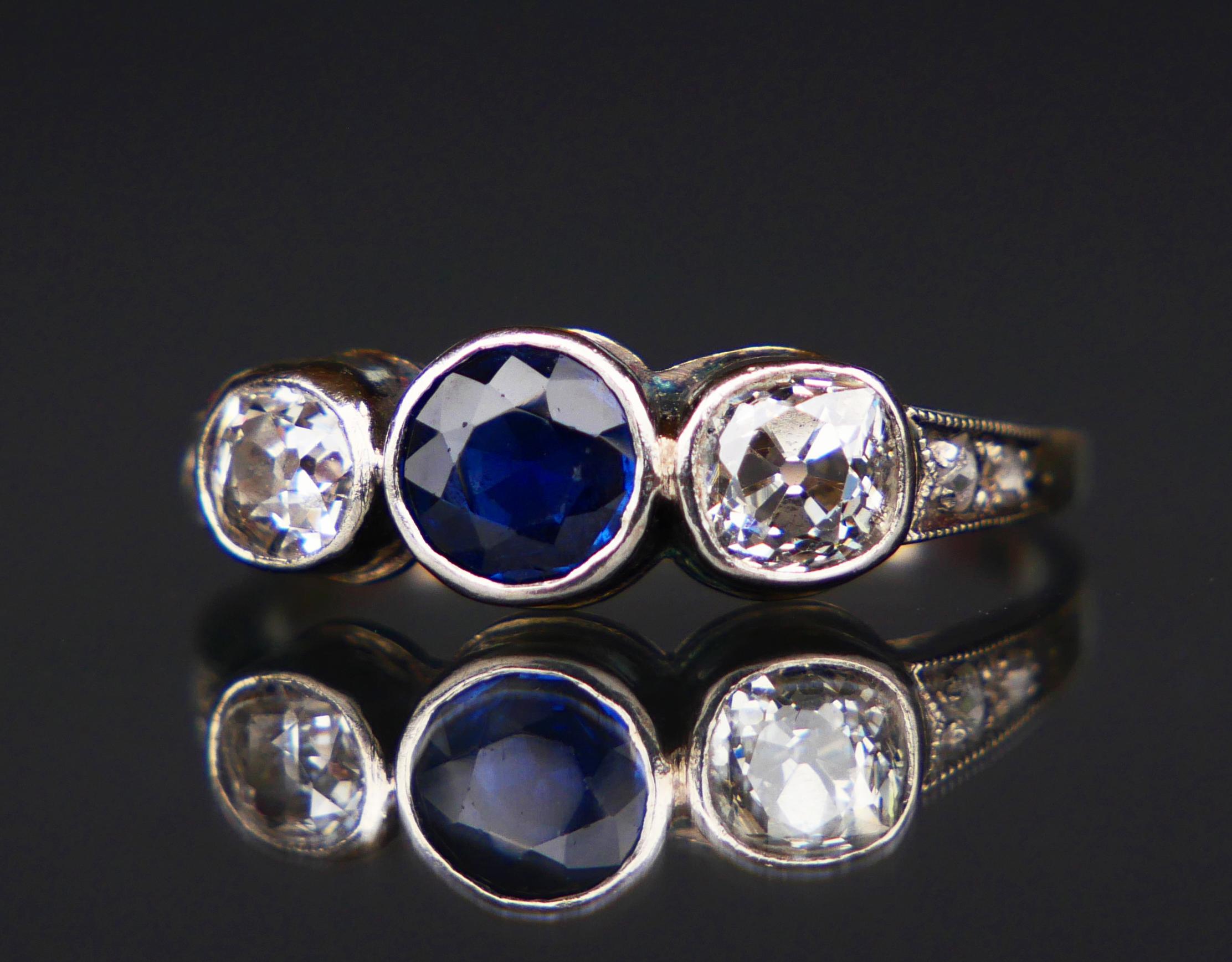 Three Stones Ring 0.65 ct Sapphire 1ctw Diamonds solid White Gold ØUS6.75 /2.4gr For Sale 1