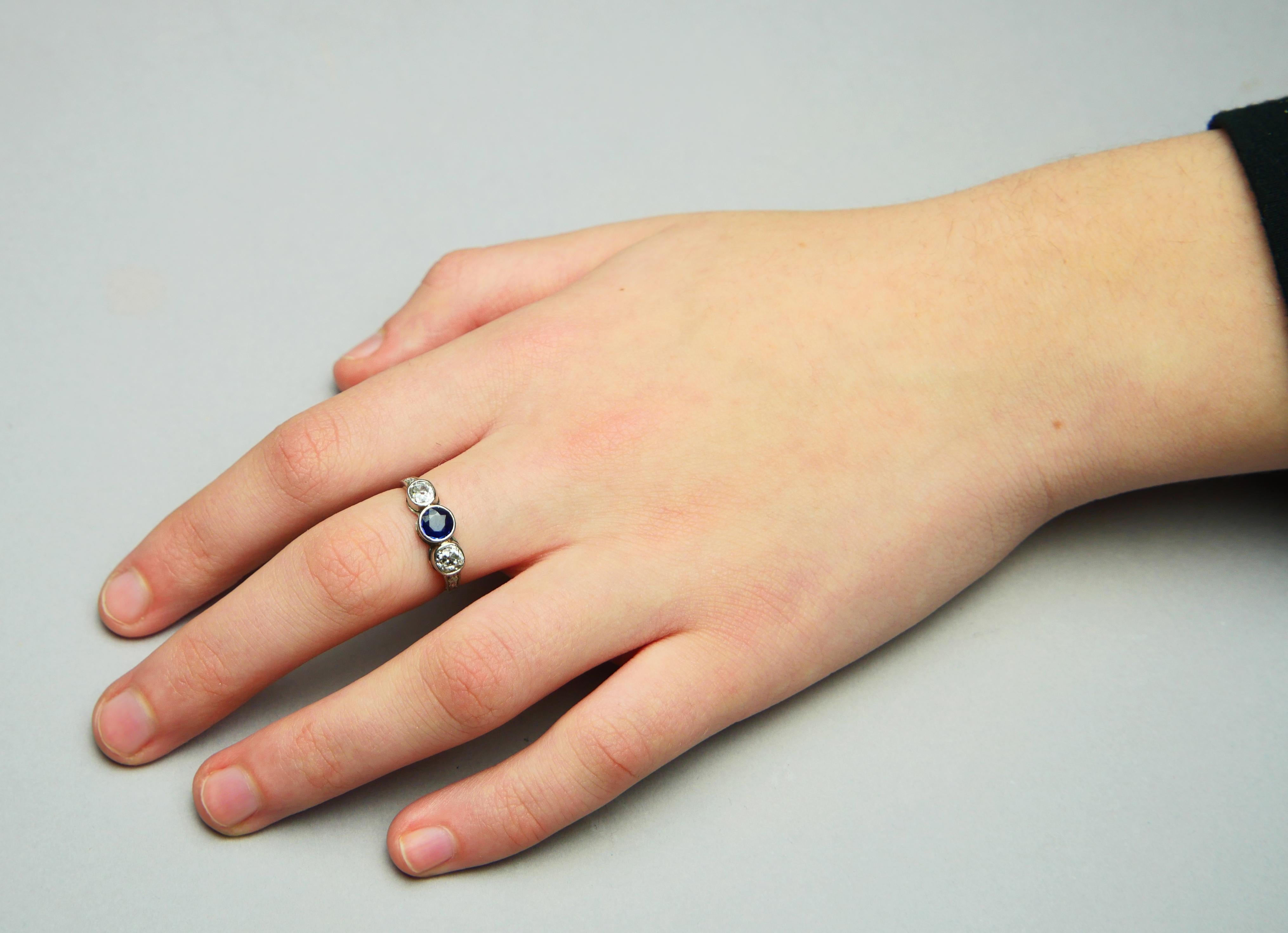 Anillo Tres Piedras Zafiro 0,65 ct Diamantes 1ctw Oro Blanco macizo ØUS6,75 /2,4gr en venta 3
