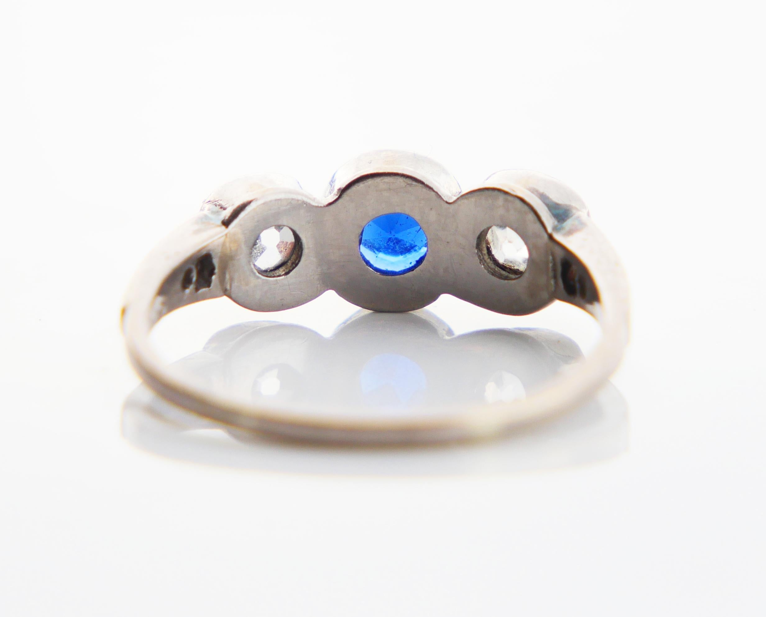 Three Stones Ring 0.65 ct Sapphire 1ctw Diamonds solid White Gold ØUS6.75 /2.4gr For Sale 6