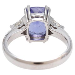 Three-Stones Ring Tanzanite Cushion Cut & Diamond White Gold 18 Karat