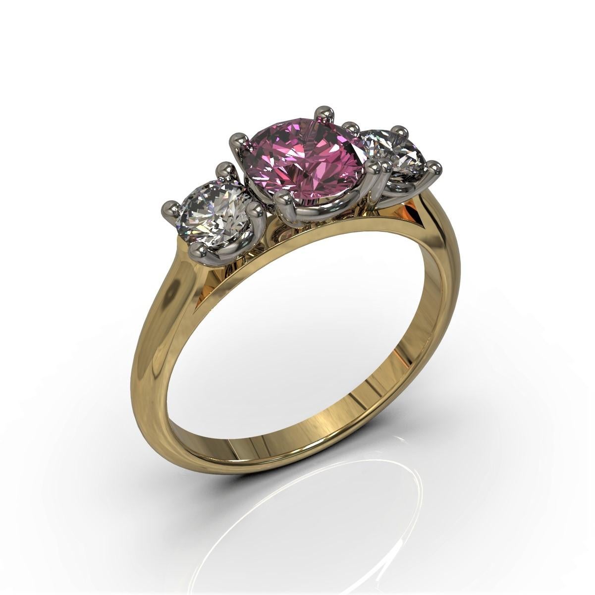 Round Cut Three Stones Round 1.17 Carat Sapphire Diamond Engagement Ring in 18 Carat Gold