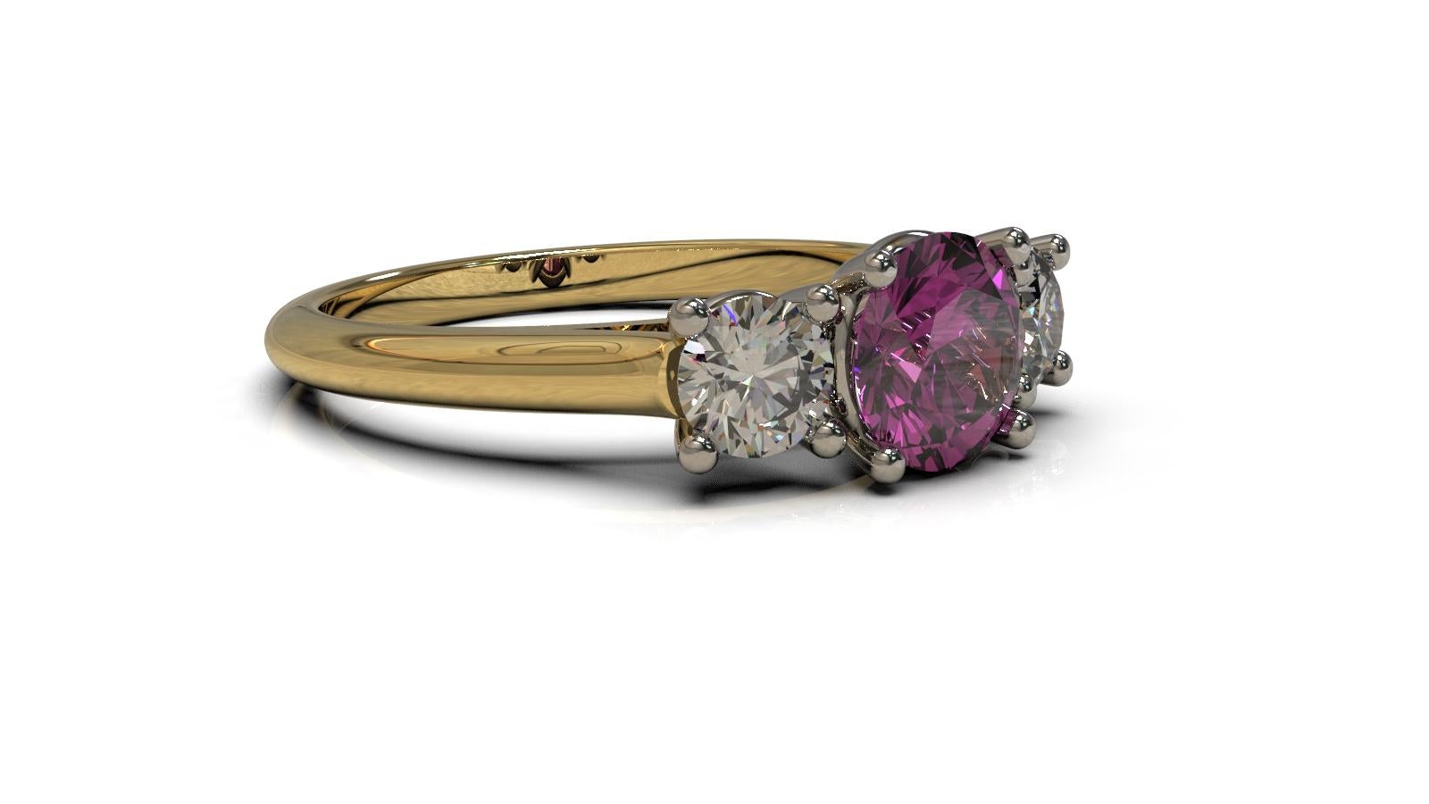 pietre preziose rosa e bianche

Beautiful and understated, this ring is set with an attractive Round pink Ceylon Sapphire with a finest white diamond on either side.


1  x Pink Ceylon Sapphire : Purple- Pink colour,  Eye Clean clarity, 1.17 carat