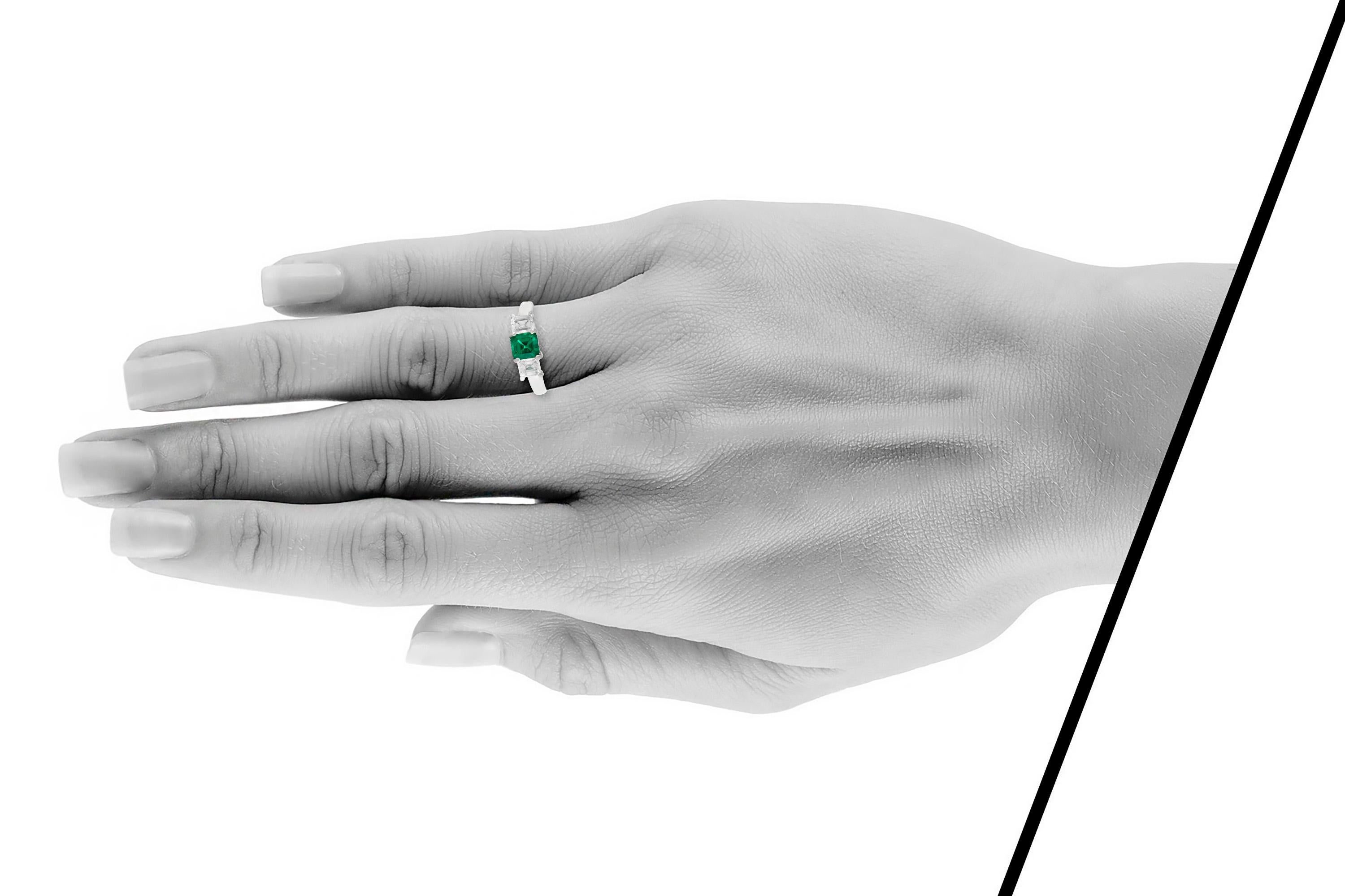 Emerald Cut Three Stones with Center Emerald Engagement Ring