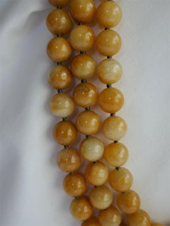 Three Strand  12mm Yellow Jade  925 Sterling Silver Gemstone Necklace