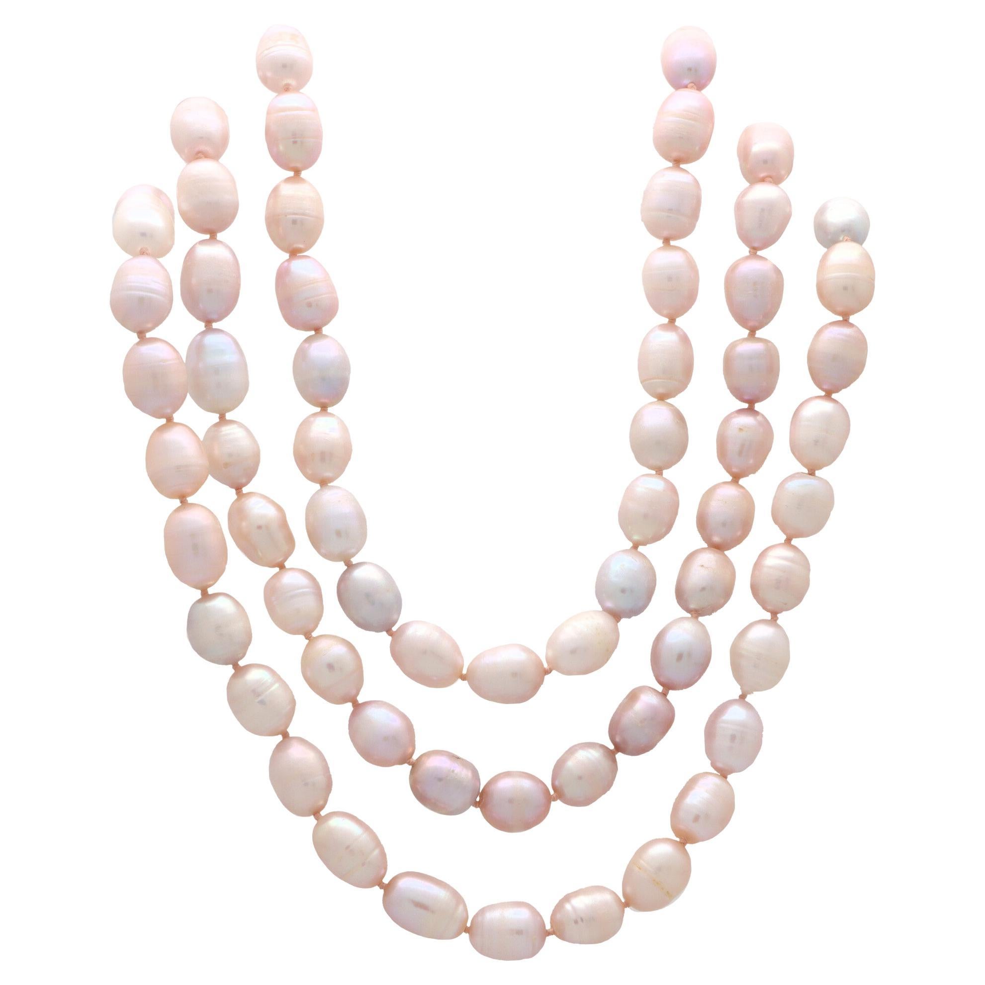 Half Twisted Necklace with 6mm Blush Pink Glass Pearls Three Strand 