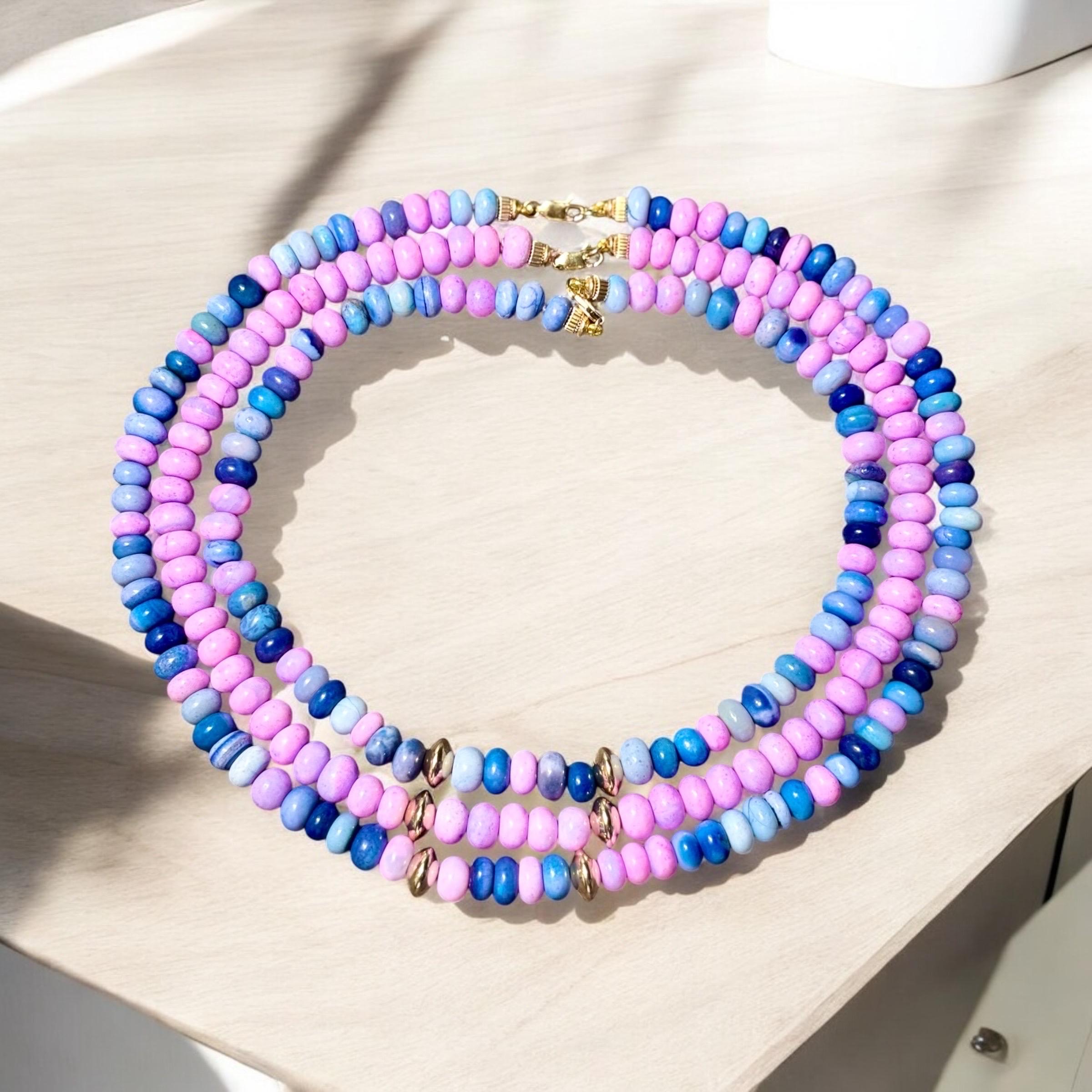  Collier trois brins en Opale Candy avec perles en or 14k Unisexe 
