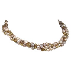 AJD Three-Strand Choker of Rosebud Pearls  Golden Accents June Birthstone