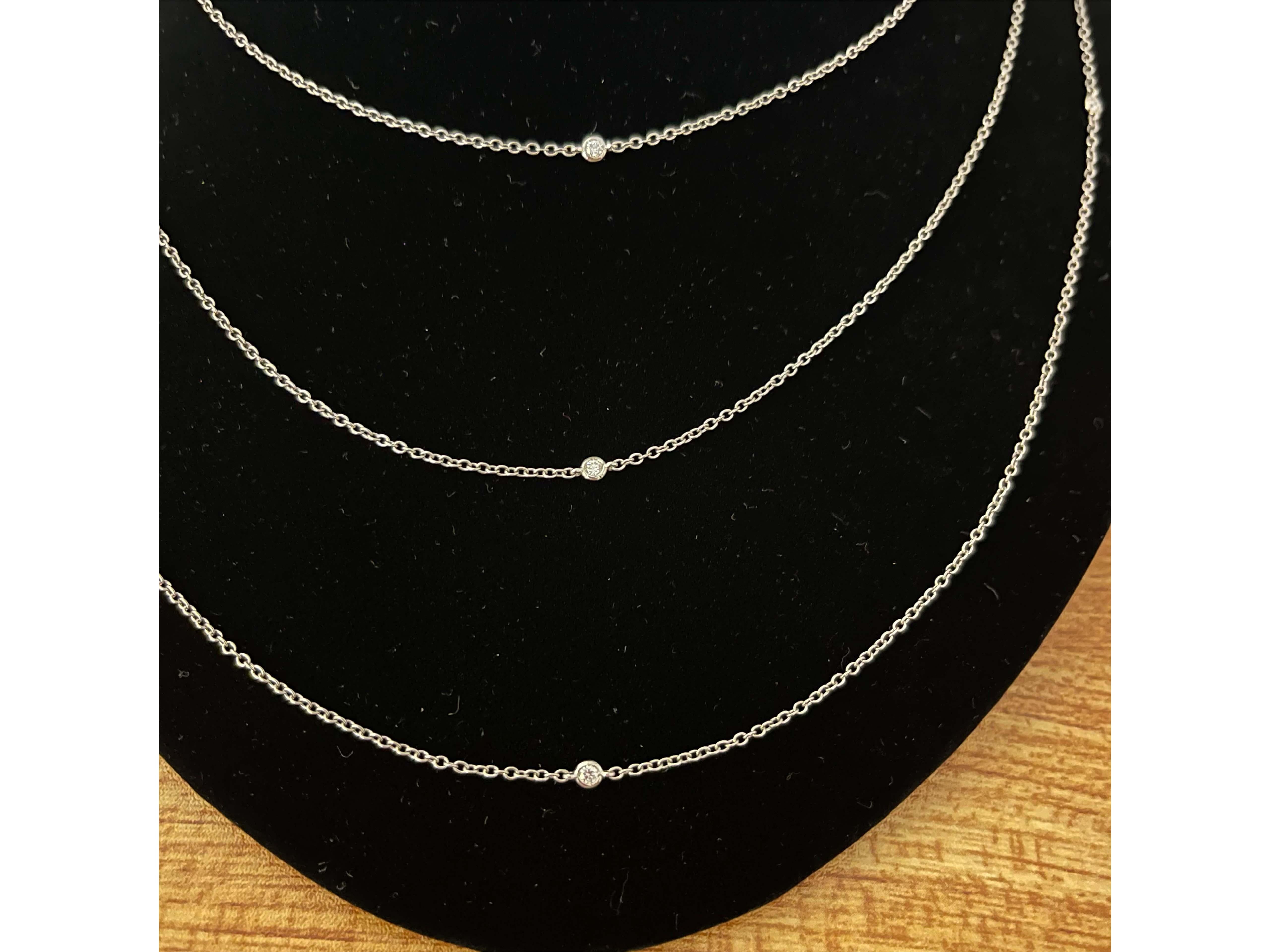Modern Three Strand Diamonds by the Yard Chain Necklace in 18k White Gold For Sale