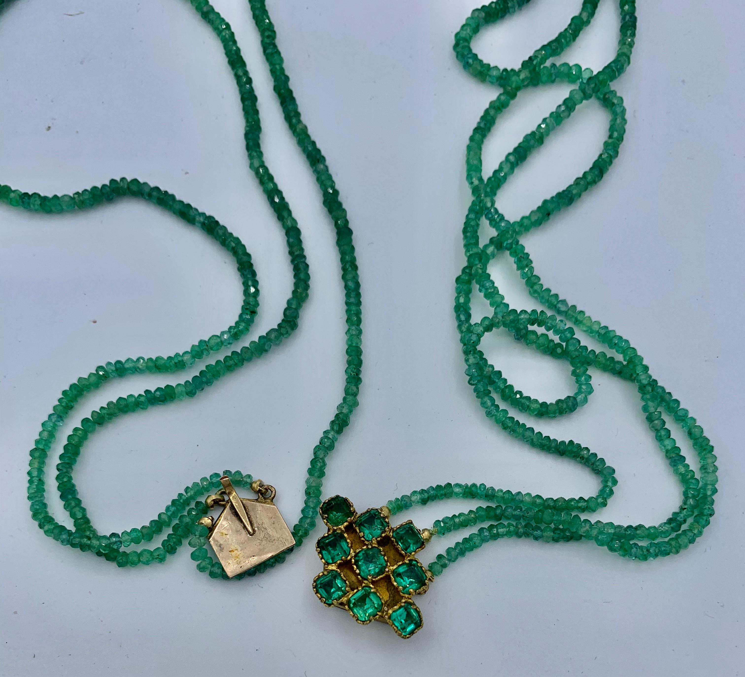 Three Strand Emerald Necklace Graduated Natural Mined Emeralds For Sale 4