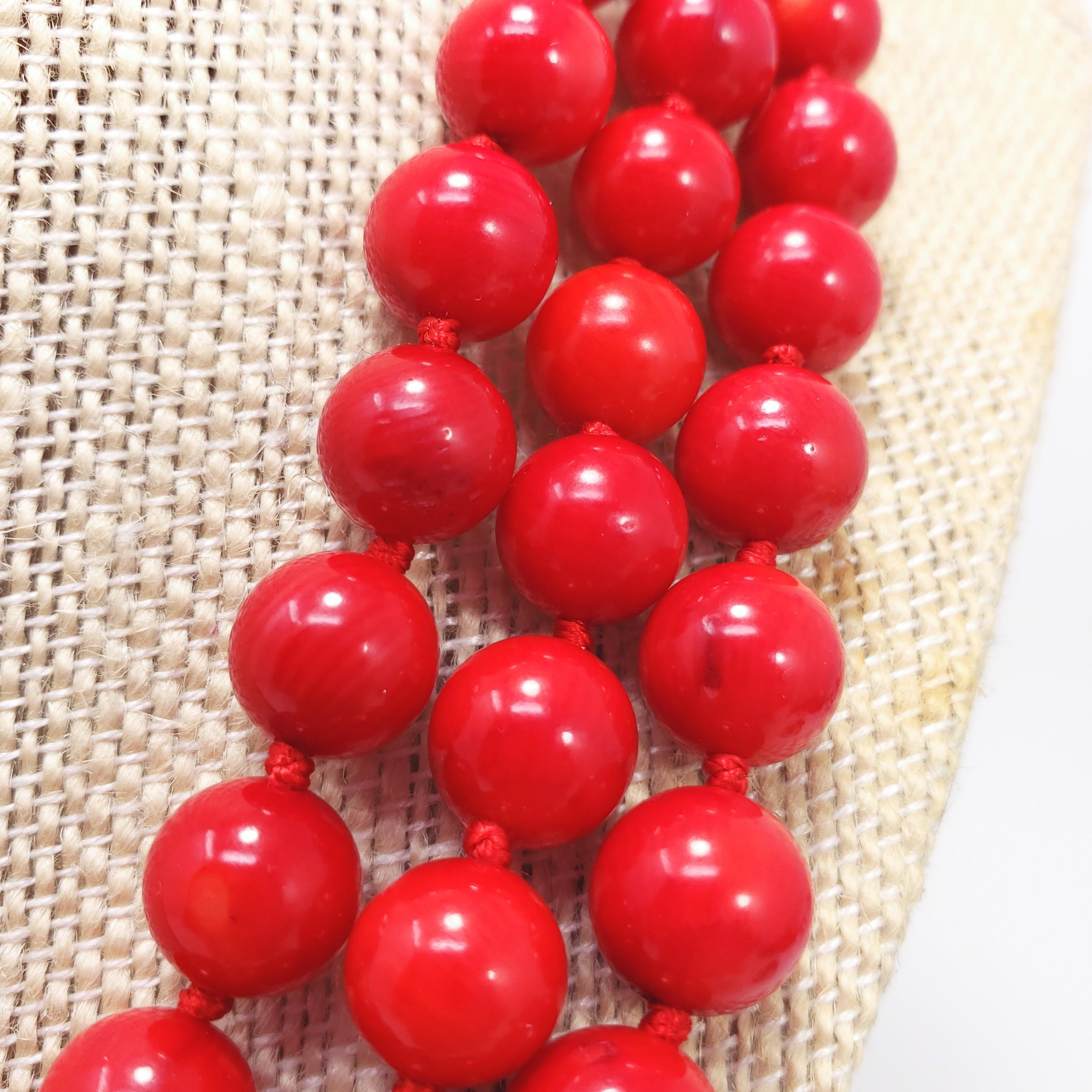 Three-Strand Genuine Red Coral Necklace, 14 Karat Clasp with Pearls, Sapphires In Good Condition In Milford, DE