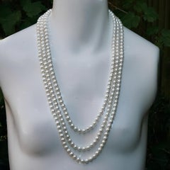 Three Strand Glass Pearls Necklace with Silver Plated Pavé Panther Clasp