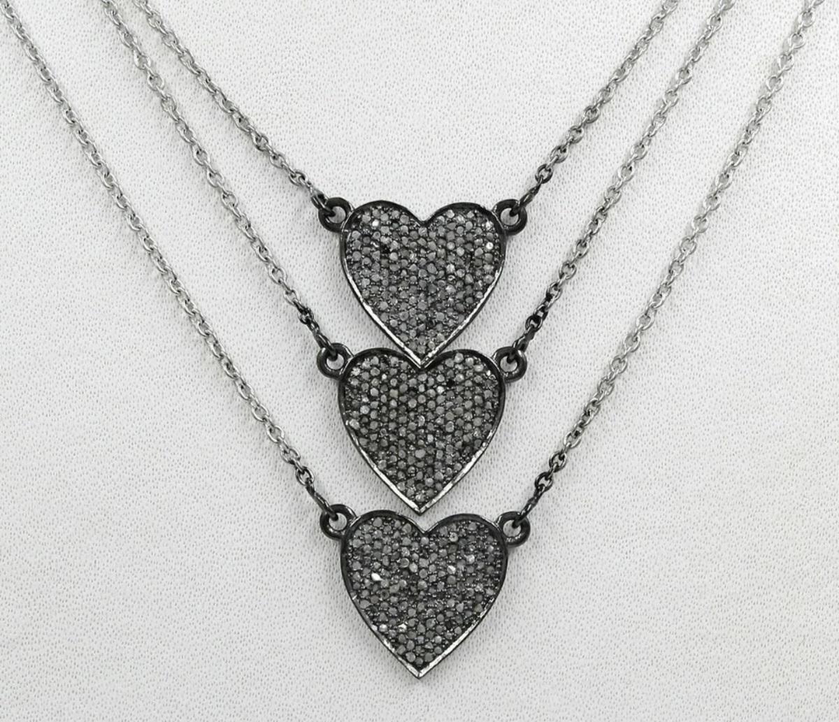 da uomo o donna Ciondolo a tre fili con cuore con pavé di diamanti in argento 925 Moda ciondolo con diamante in vendita