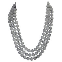 Three Strand Mat Howlite (white-grey) Beads 925 Sterling Silver Clasp Necklace