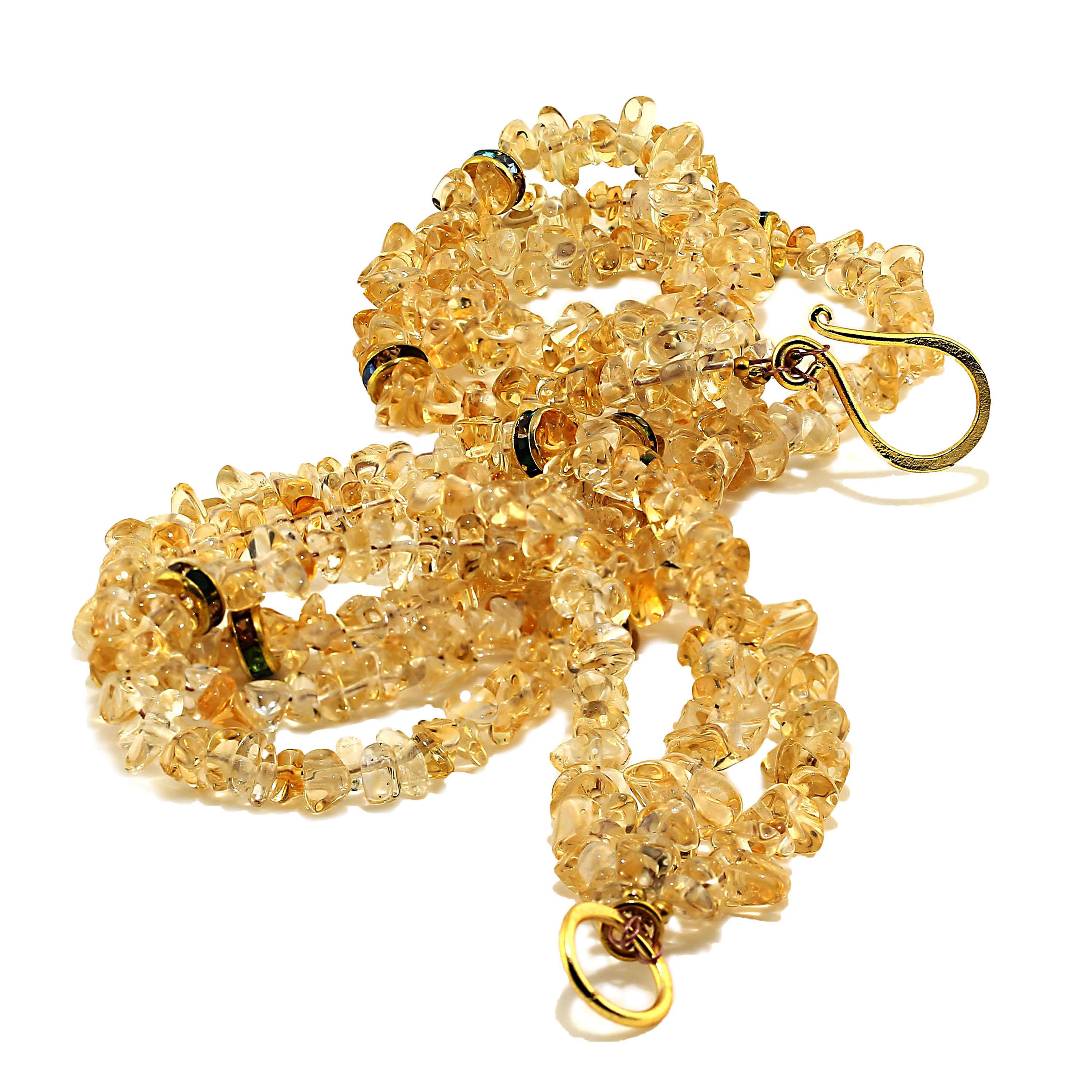 Women's or Men's AJD 18 Inch Three-Strand Necklace of Citrine with Crystal Rondelles 