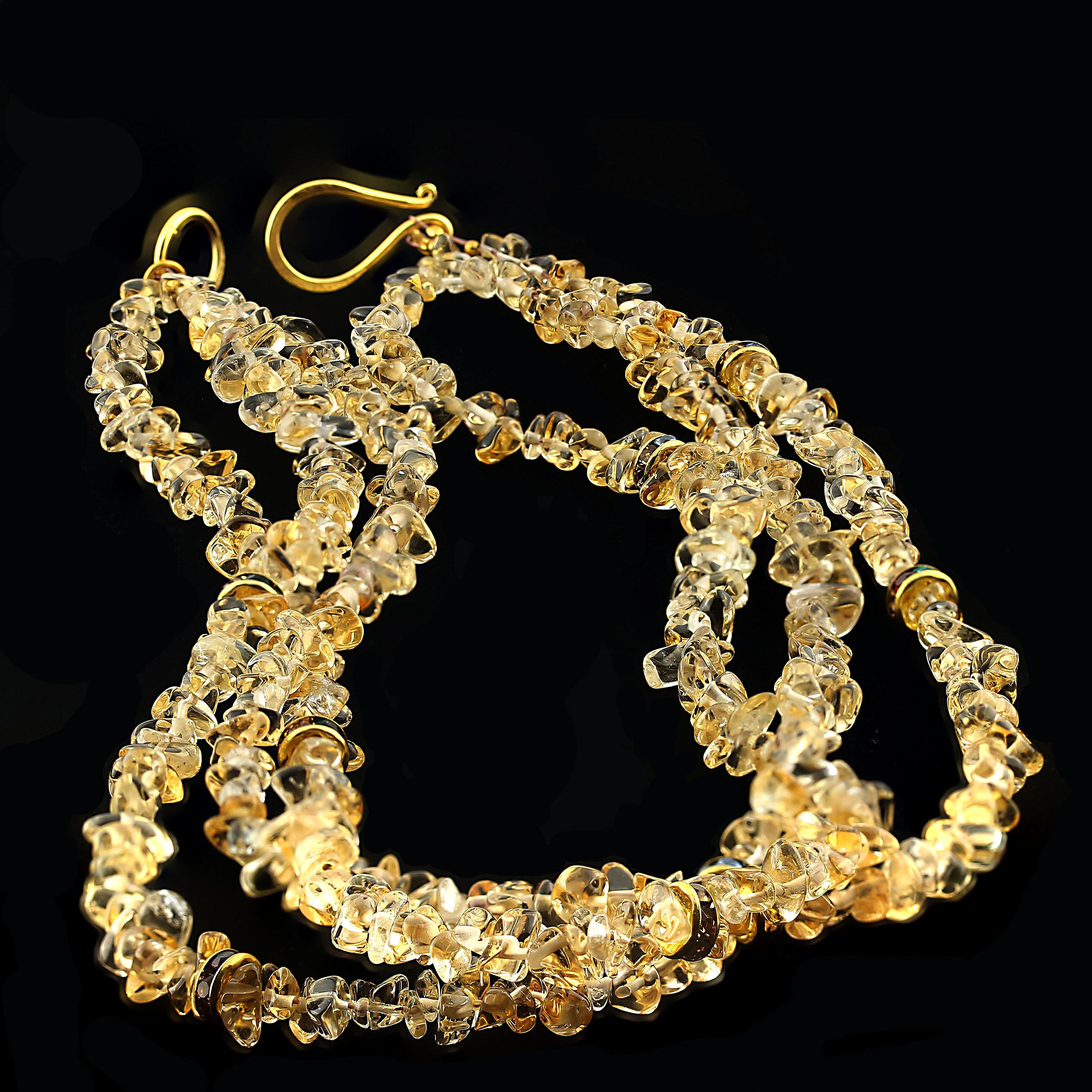 AJD 18 Inch Three-Strand Necklace of Citrine with Crystal Rondelles  1