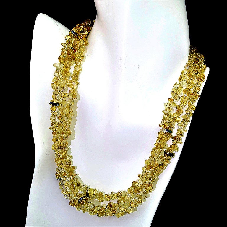 Gemjunky ThreeStrand Necklace of Citrine with Crystal Rondelles For Sale at 1stdibs