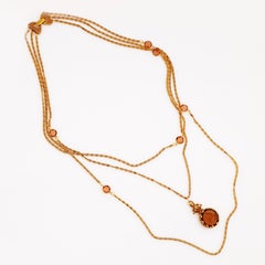 Three Strand Necklace With Topaz Intaglio Pendant By Goldette, 1960s