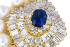 Three-Strand Pearl Necklace with Sapphire and Diamond Clasp