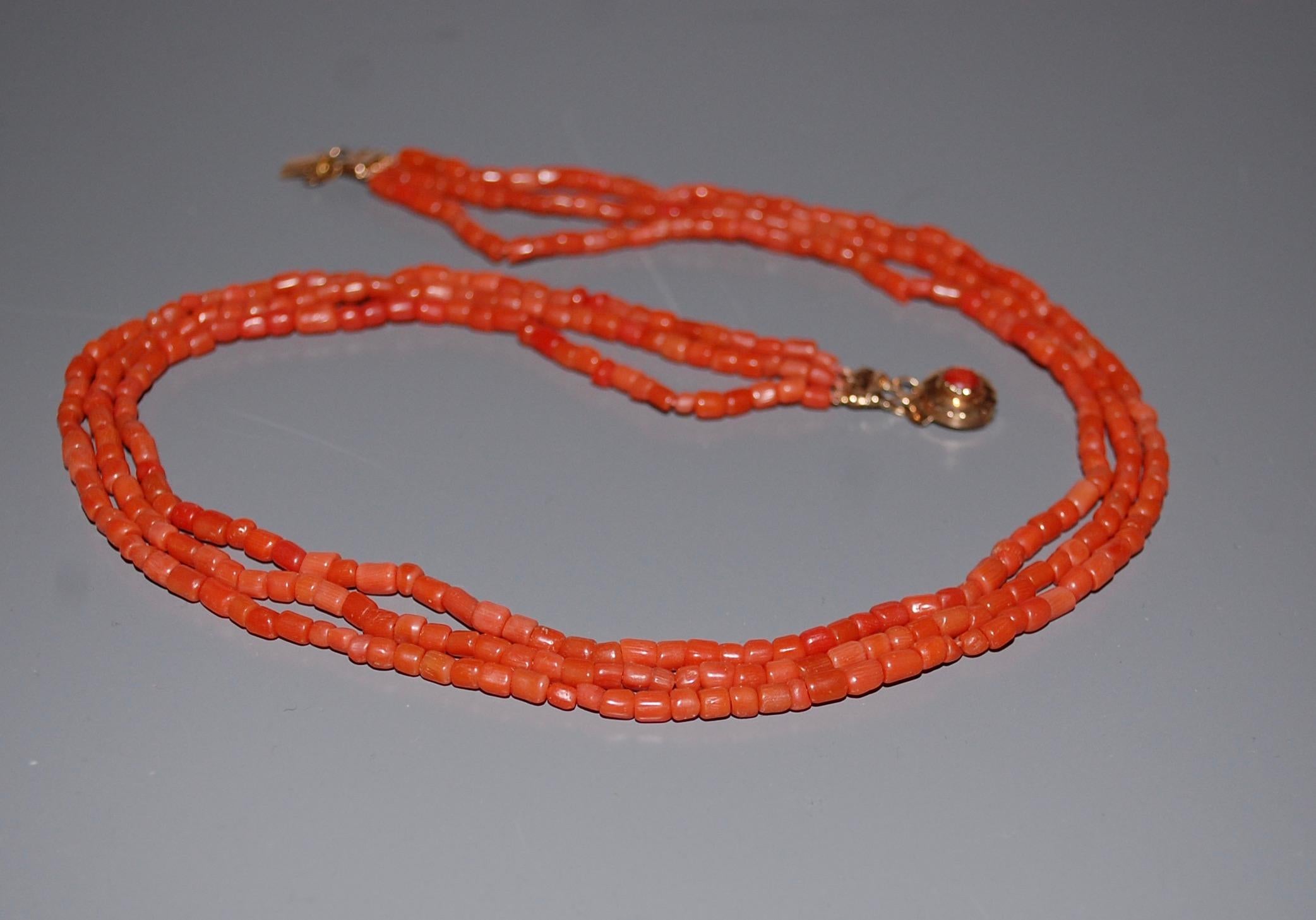  Antique Red Coral Necklace With Gold Clasp  In Good Condition For Sale In Lake Worth, FL