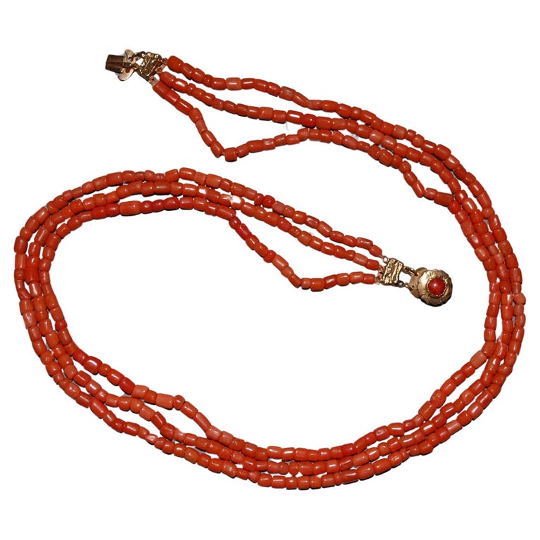 Collier Ancien En Corail - Sautoir Vintage - Occasion