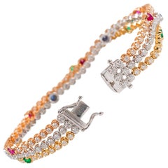 Three-Strand Ruby, Emerald, Sapphire and Diamond Bracelet, Signed Simon G