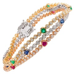 Three-Strand Ruby, Emerald, Sapphire and Diamond Bracelet, Signed Simon G