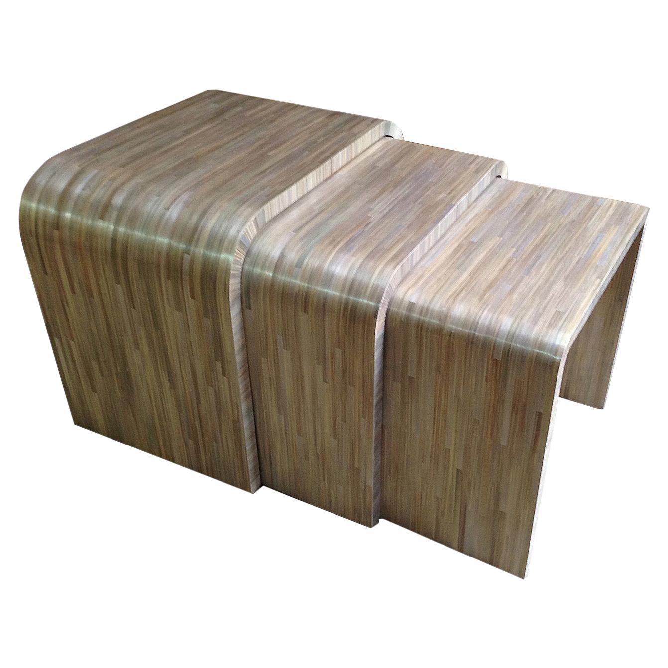 Three-Straw Marquetry Nesting Tables, Art Deco Style For Sale