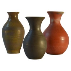 Three Studio Vases in Earth Tones Ceramic Dutch 1960s