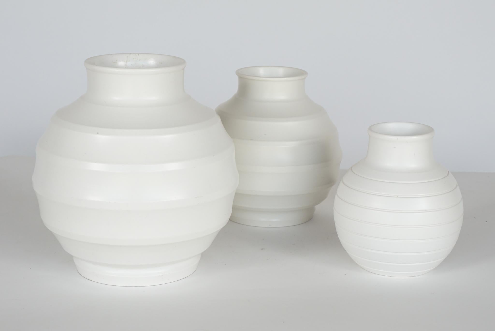 Streamlined Moderne Three Stunning Keith Murray Vases