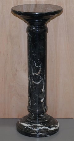 Three Stunning Solid Black Marble with White Veins Pedestal Stands for Dispaly