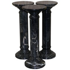 Vintage Three Stunning Solid Black Marble with White Veins Pedestal Stands for Dispaly
