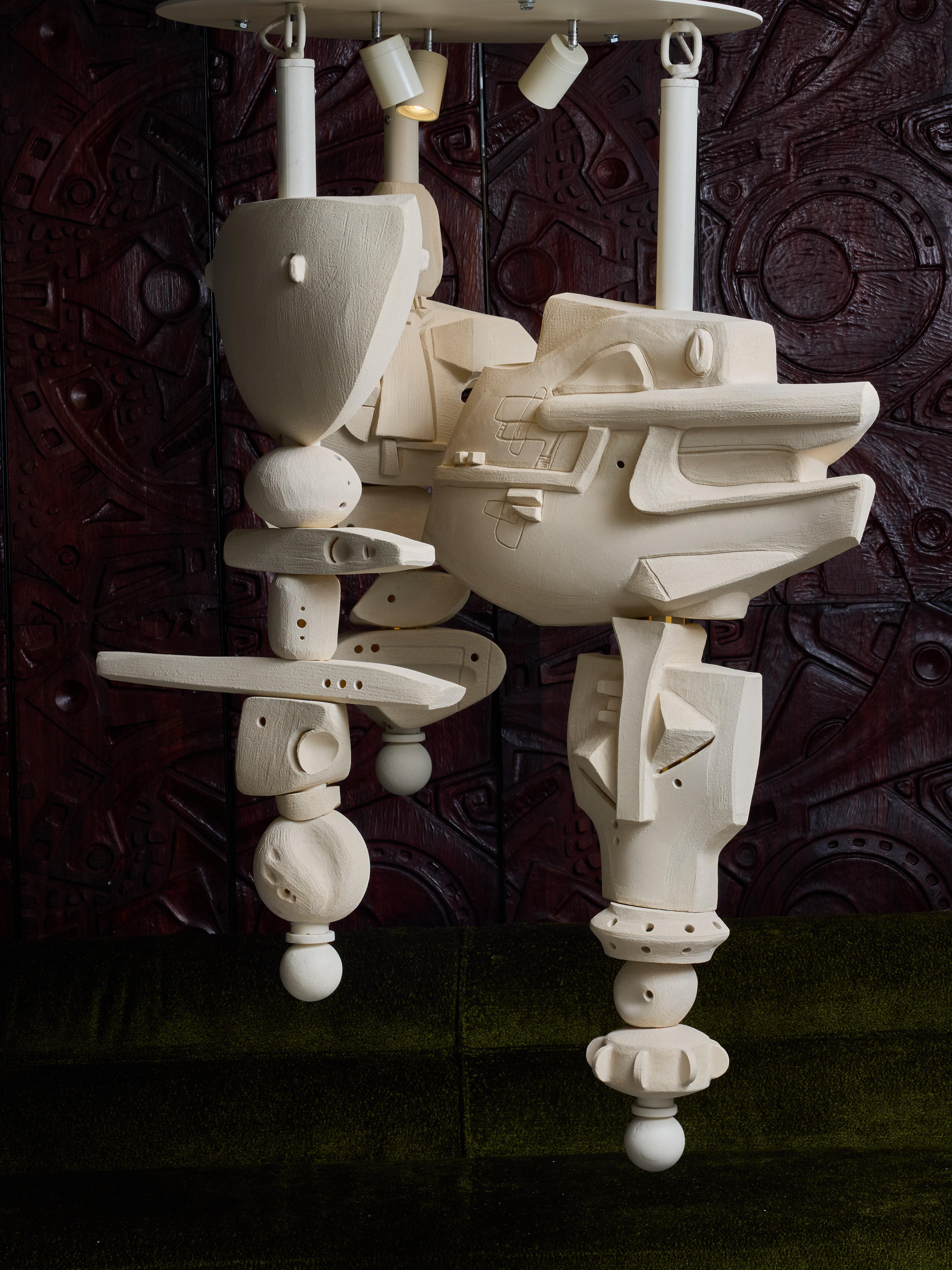 Modern Three Suspended Totems Fixture by Olivia Cognet For Sale
