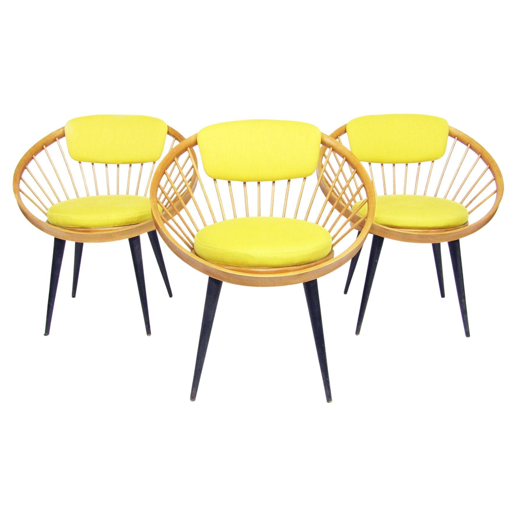 Three Swedish 1950s Cocktail "Circle" Chairs by Yngve Ekstrom for Swedese