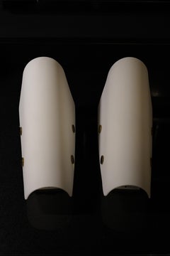 Swedish frosted glass Sconces with brass finials by Nybro, Sweden 1980