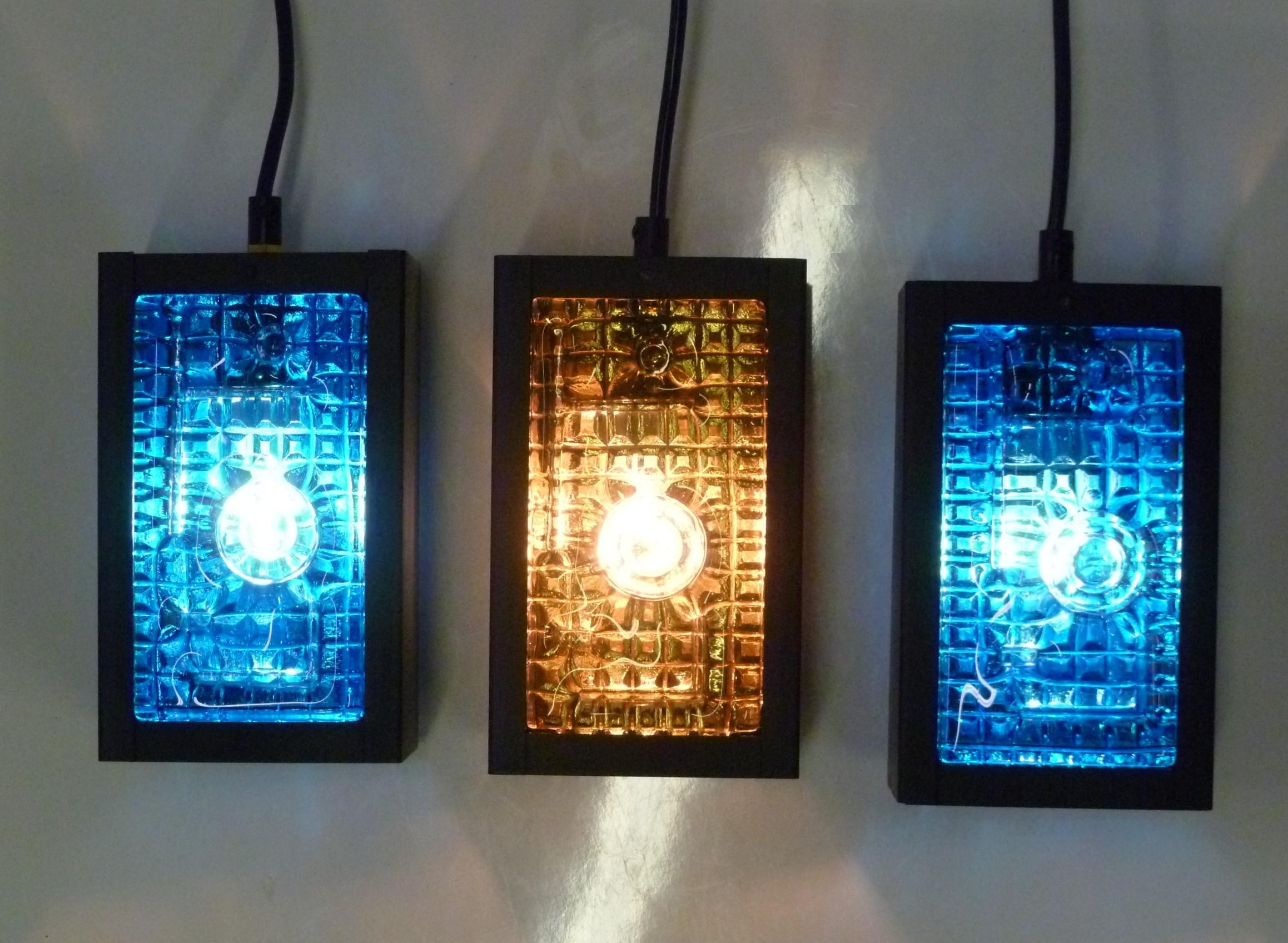 Three Swedish Modern Erik Hoglund Style Thick Glass Pendant Lights. 1960s For Sale 3