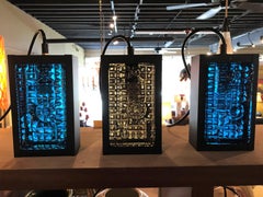 Three Swedish Modern Erik Hoglund Style Thick Glass Pendant Lights. 1960s