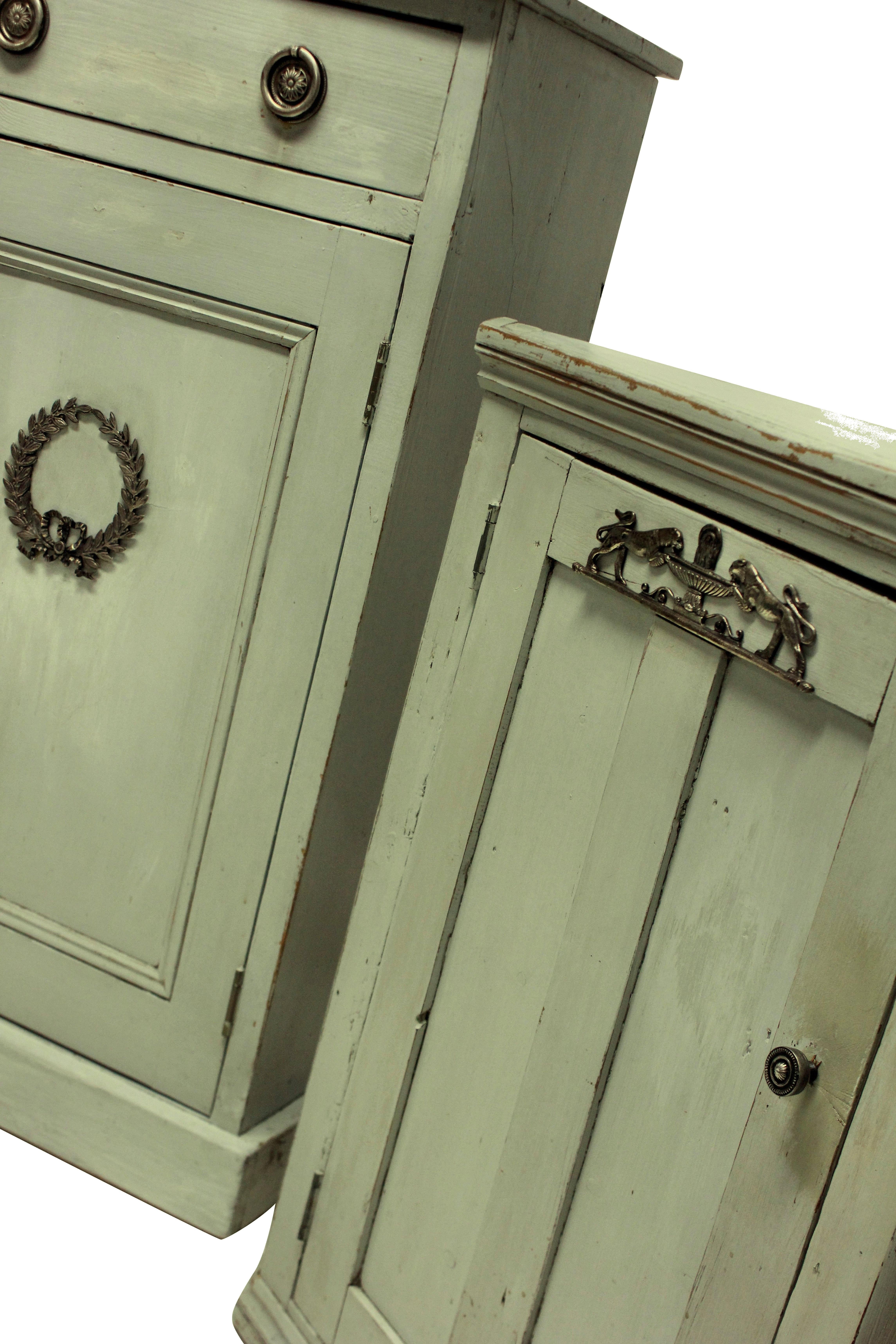 Fruitwood Three Swedish Painted Cupboards with Silver Mounts