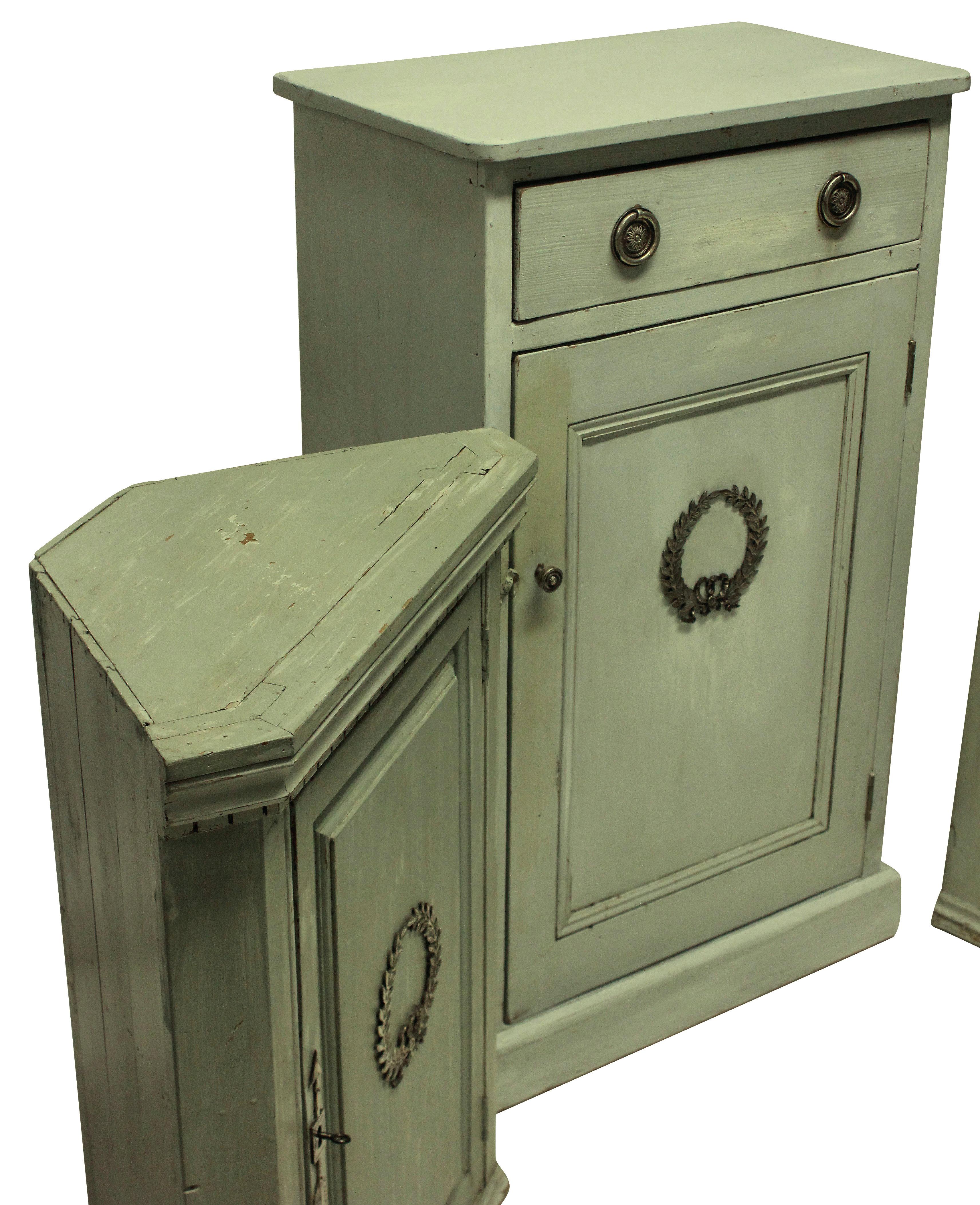 Three Swedish Painted Cupboards with Silver Mounts For Sale 1