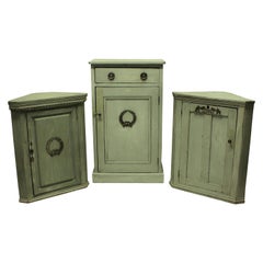 Three Swedish Painted Cupboards with Silver Mounts