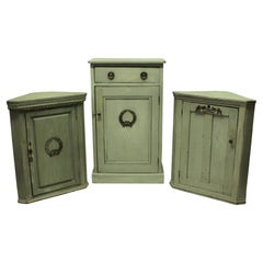 Antique Three Swedish Painted Cupboards with Silver Mounts