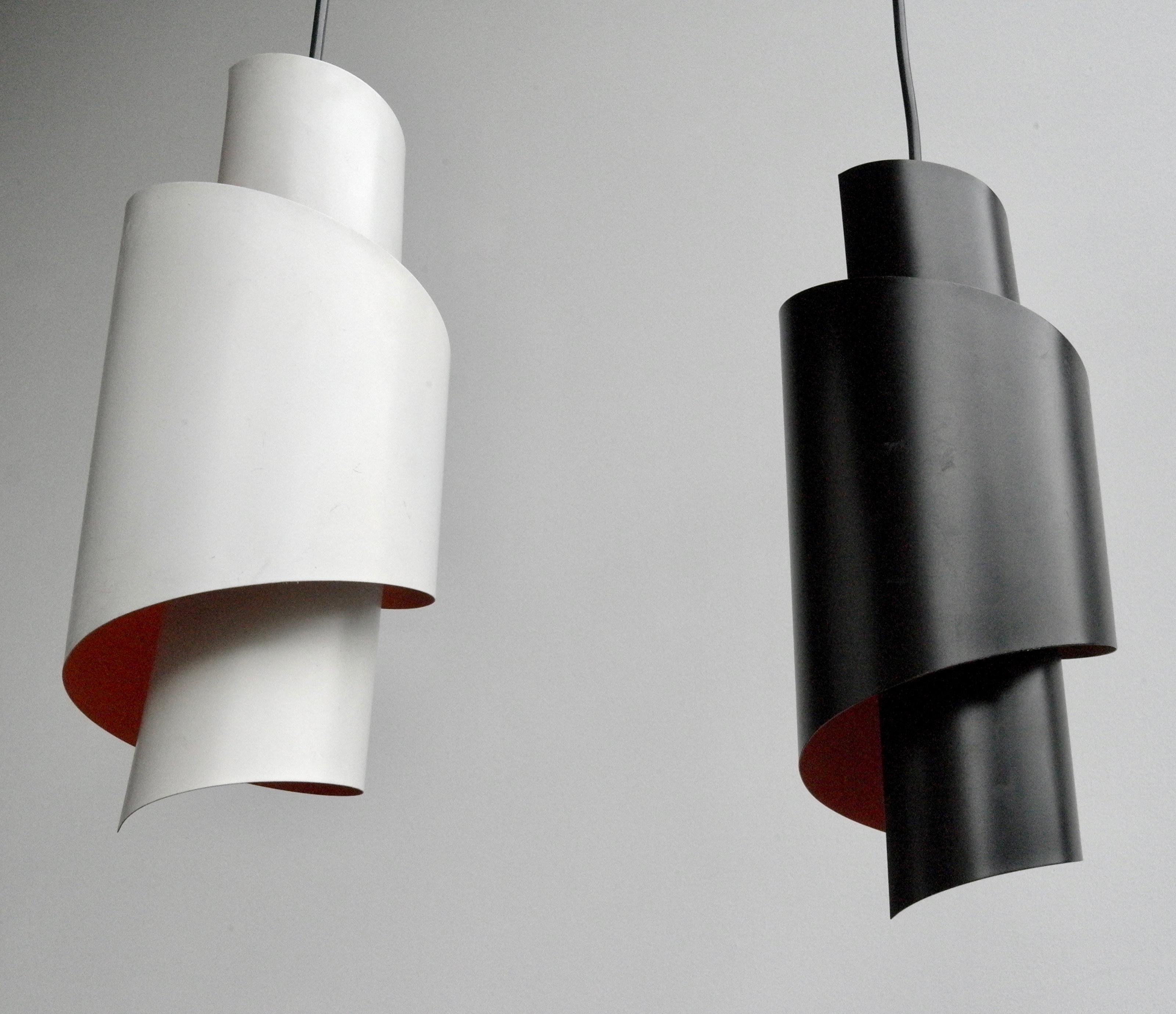 Mid-20th Century Three Swirl Black and White Pendant lamps by Simon Henningsen, Denmark, 1960s