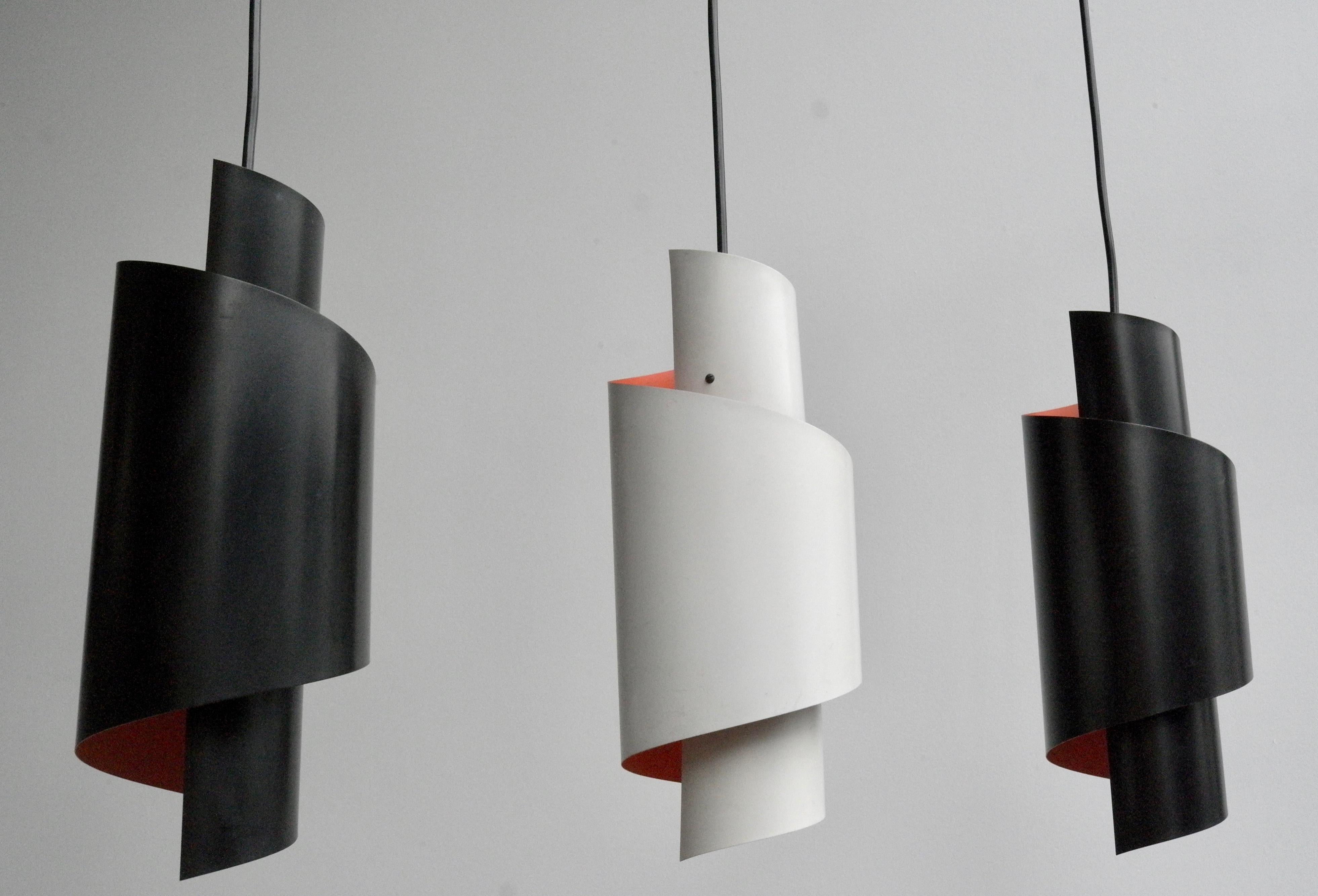 Three Swirl Black and White Pendant lamps by Simon Henningsen, Denmark, 1960s 2