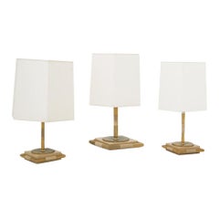 Three Table Lamps in Wood and Brass Attr. Romeo Rega, 1970s