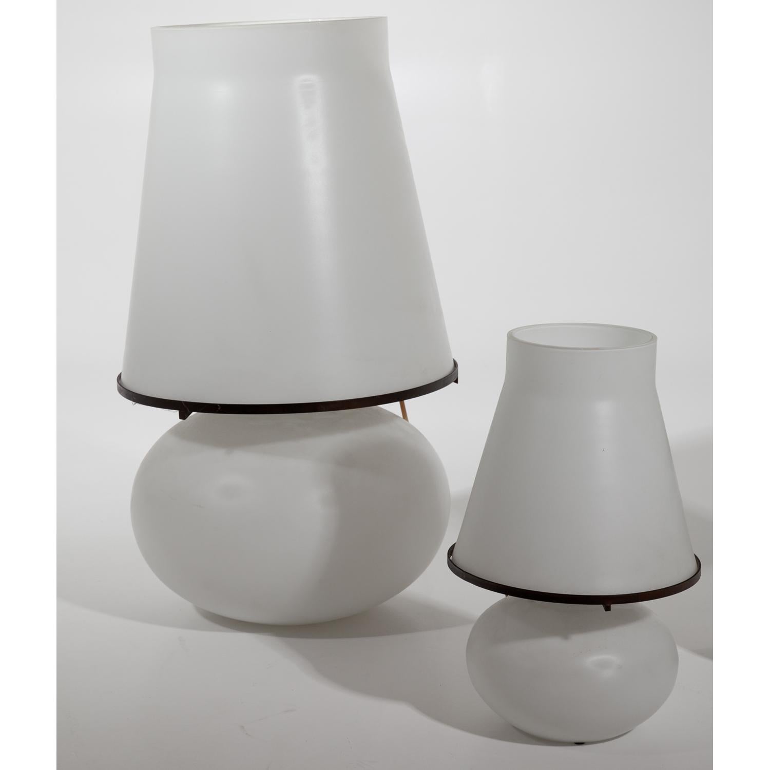 Milk Glass Three Table Lamps, Mid-20th Century