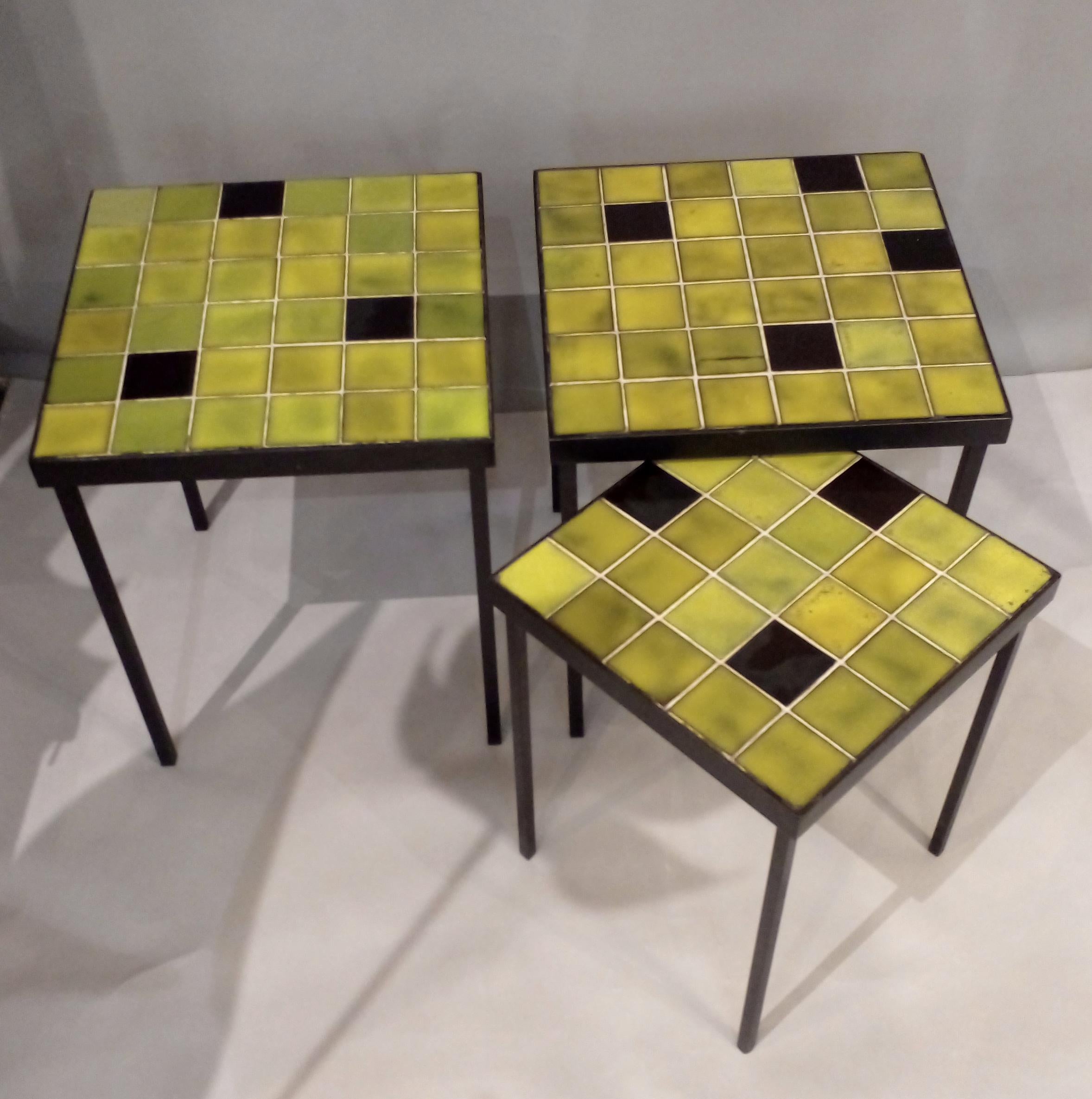 Ceramic Three Side Tables by Mado Jolain & René Legrand, France, circa 1960 For Sale