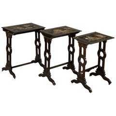 Antique Three Tables with Lacquered Motifs of the Far East, 19th Century, Napoleon III