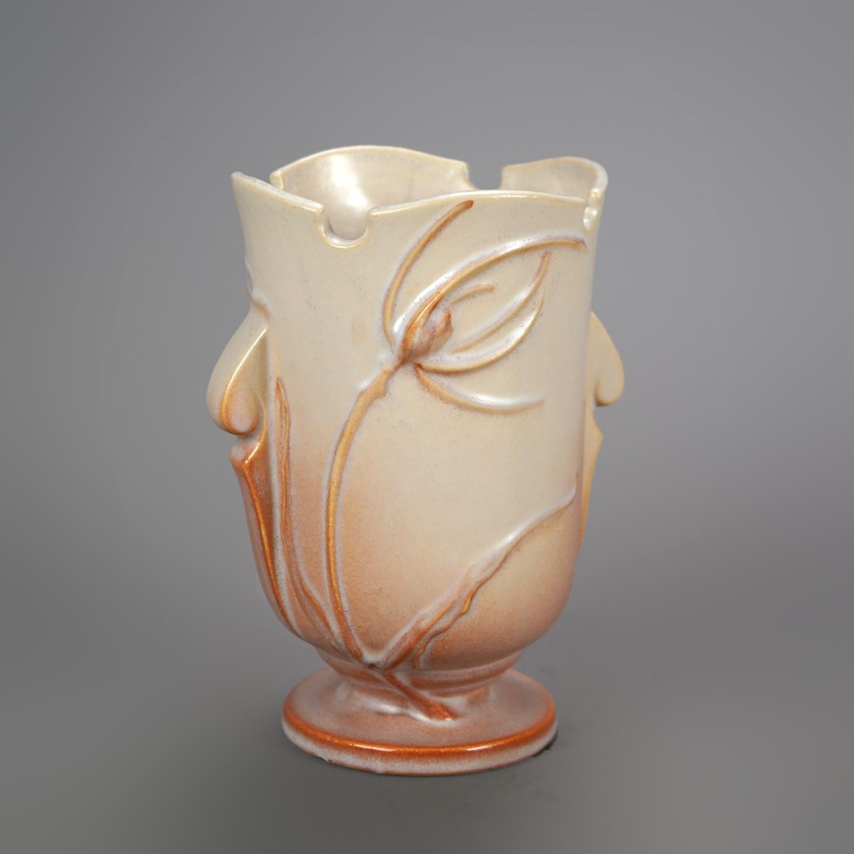 Three Tan & Pink Roseville Art Pottery with Teasel Pattern Mid 20thC

Measures - 8 1/4