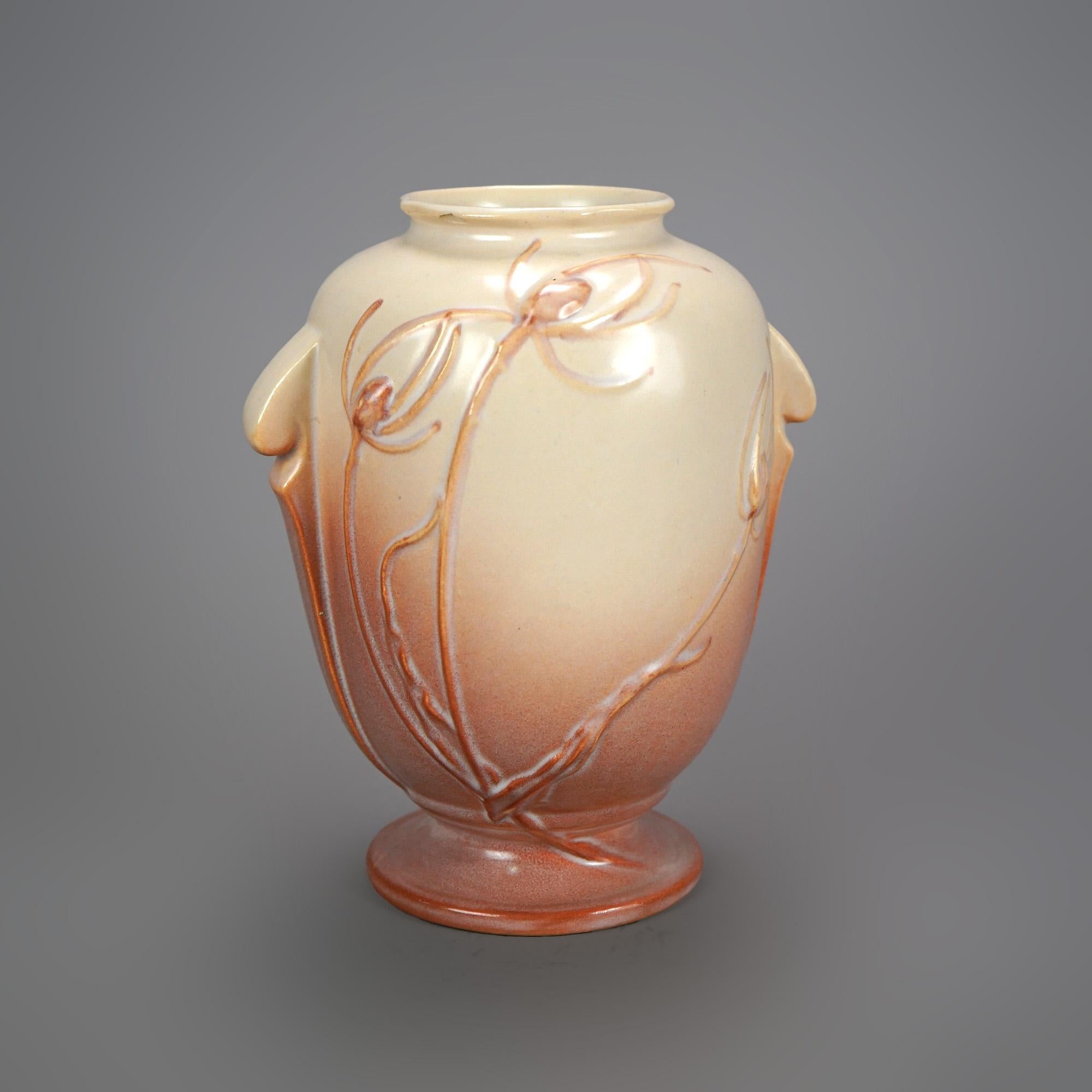 Three Tan & Pink Roseville Art Pottery with Teasel Pattern Mid 20thC In Good Condition In Big Flats, NY